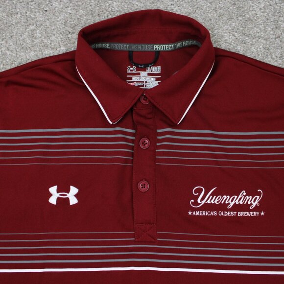 Under Armour Polo Shirt Mens XL Red UA Yuengling Logo Heatgear Loose Fit S/S - Picture 5 of 14